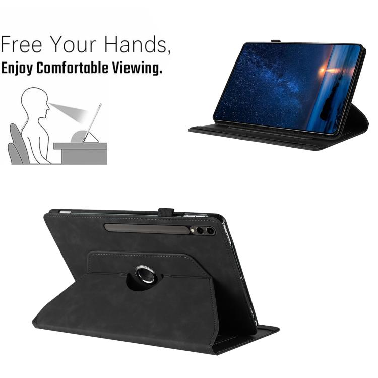 For Samsung Galaxy Tab S10 FE / S9 Solid Color Rotation Holder Leather Smart Tablet Case