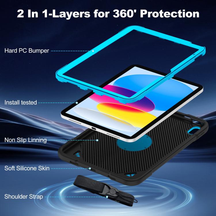 For iPad 2025 / 2022 Space Planet Ring Holder Silicone Hydric PC Tablet Case with Shoulder Strap