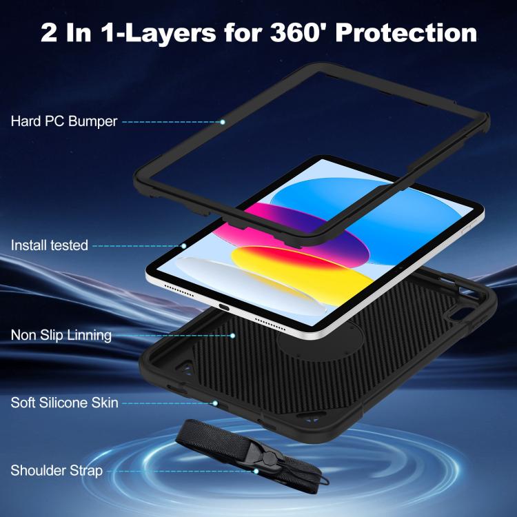 For iPad 2025 / 2022 Space Planet Ring Holder Silicone Hydric PC Tablet Case with Shoulder Strap