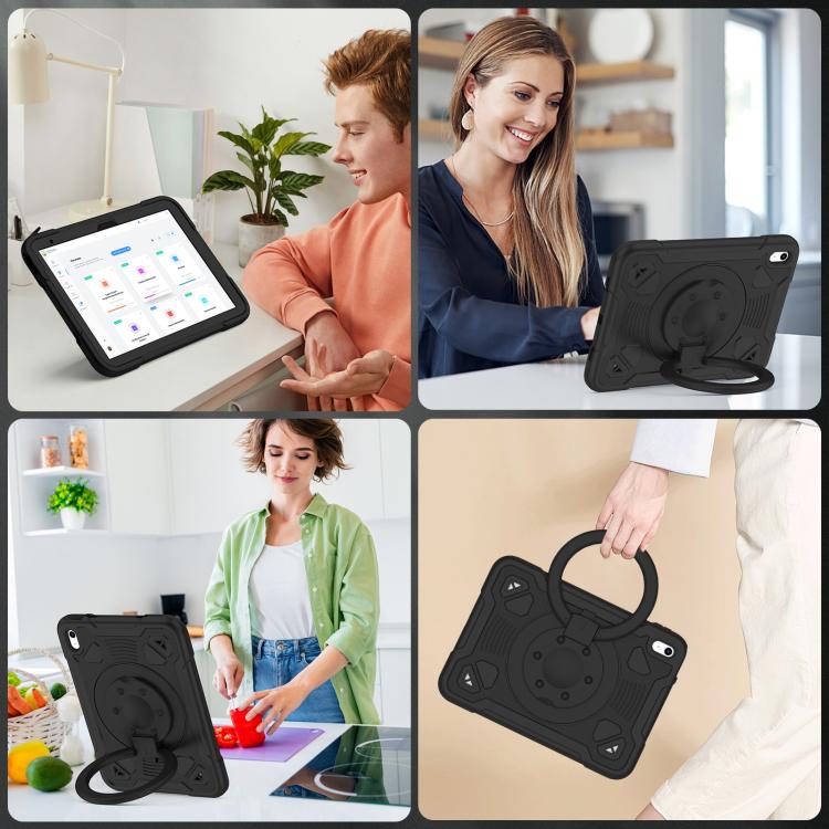 For iPad 2025 / 2022 Space Planet Ring Holder Silicone Hydric PC Tablet Case with Shoulder Strap