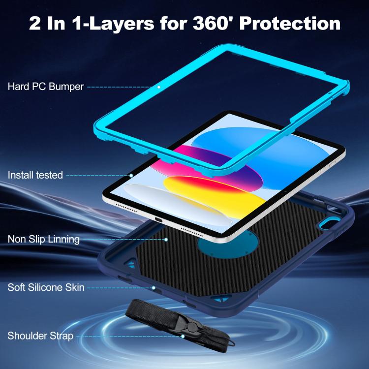 For iPad 2025 / 2022 Space Planet Ring Holder Silicone Hydric PC Tablet Case with Shoulder Strap