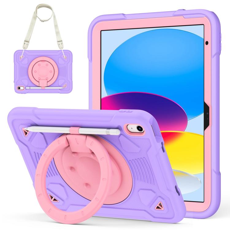 For iPad 2025 / 2022 Space Planet Ring Holder Silicone Hydric PC Tablet Case with Shoulder Strap