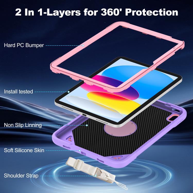 For iPad 2025 / 2022 Space Planet Ring Holder Silicone Hydric PC Tablet Case with Shoulder Strap