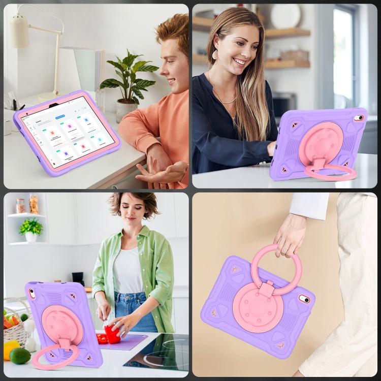 For iPad 2025 / 2022 Space Planet Ring Holder Silicone Hydric PC Tablet Case with Shoulder Strap