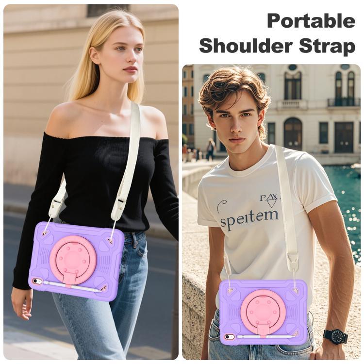 For iPad 2025 / 2022 Space Planet Ring Holder Silicone Hydric PC Tablet Case with Shoulder Strap