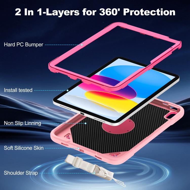 For iPad 2025 / 2022 Space Planet Ring Holder Silicone Hydric PC Tablet Case with Shoulder Strap