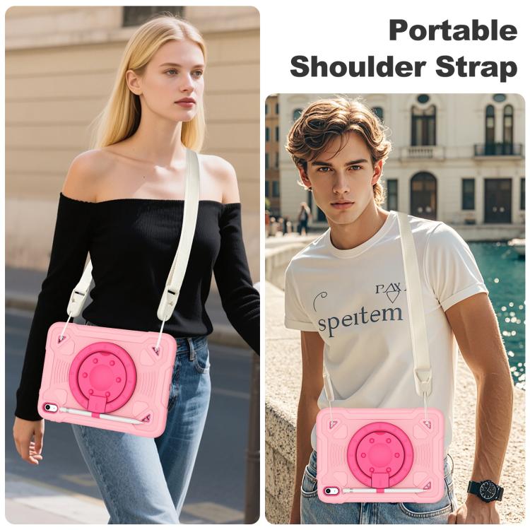 For iPad 2025 / 2022 Space Planet Ring Holder Silicone Hydric PC Tablet Case with Shoulder Strap