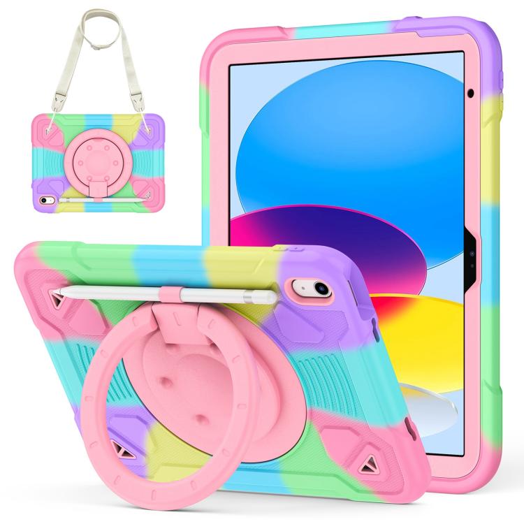 For iPad 2025 / 2022 Space Planet Ring Holder Silicone Hydric PC Tablet Case with Shoulder Strap