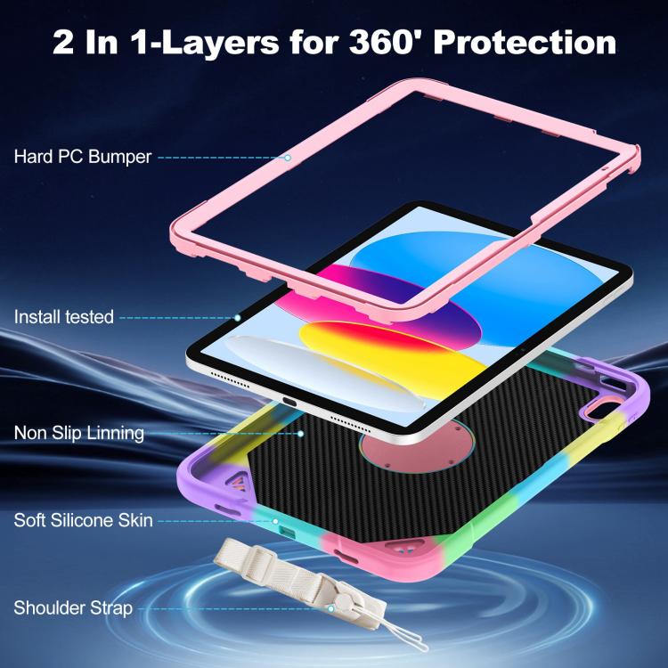 For iPad 2025 / 2022 Space Planet Ring Holder Silicone Hydric PC Tablet Case with Shoulder Strap
