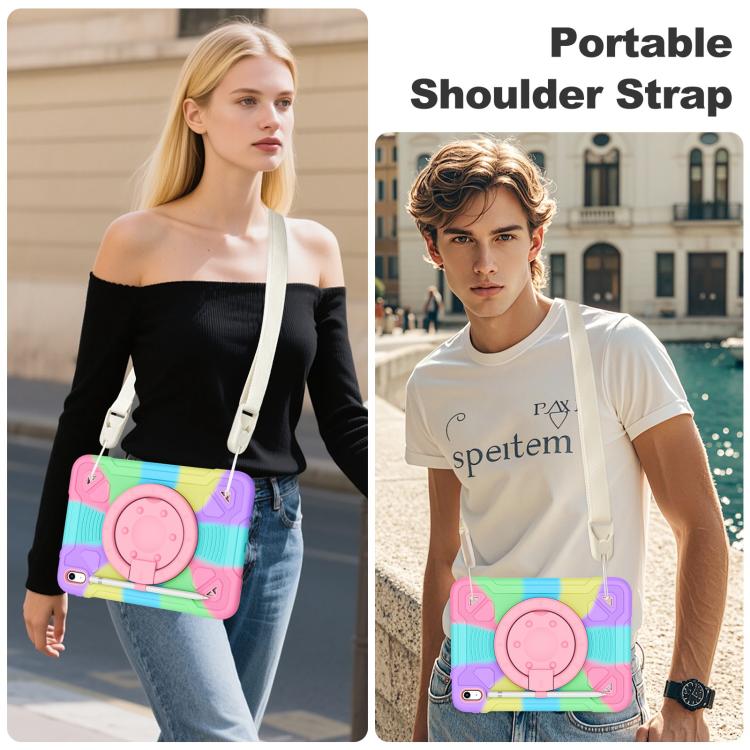 For iPad 2025 / 2022 Space Planet Ring Holder Silicone Hydric PC Tablet Case with Shoulder Strap