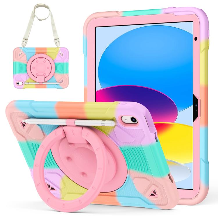 For iPad 2025 / 2022 Space Planet Ring Holder Silicone Hydric PC Tablet Case with Shoulder Strap