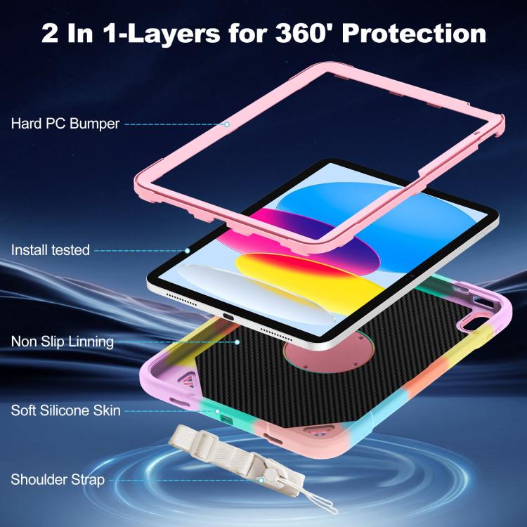 For iPad 2025 / 2022 Space Planet Ring Holder Silicone Hydric PC Tablet Case with Shoulder Strap