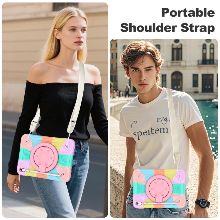 For iPad 2025 / 2022 Space Planet Ring Holder Silicone Hydric PC Tablet Case with Shoulder Strap