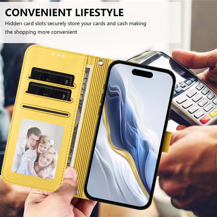 For iPhone 17 Pro Max Embossed Heart Cat Leather Phone Case with Hand Strap