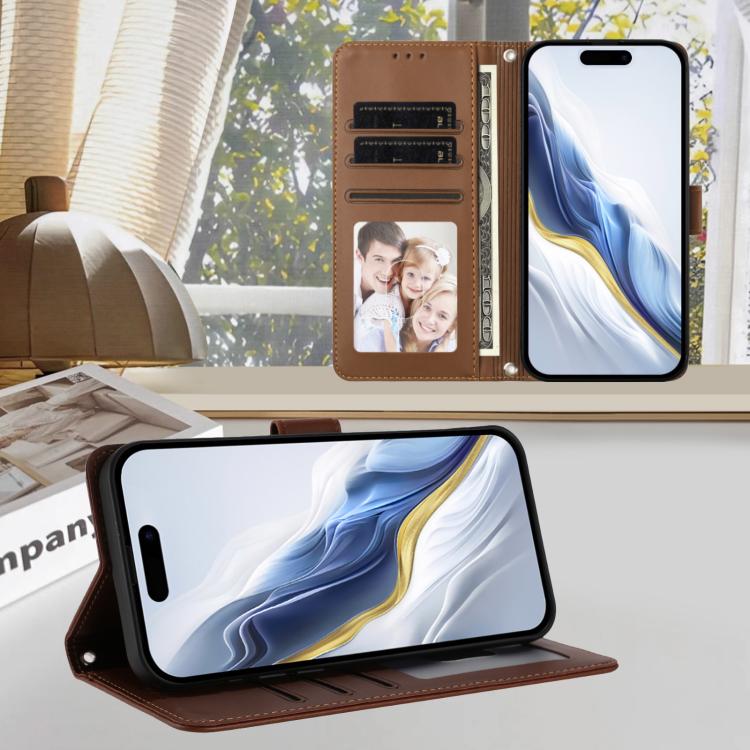 For iPhone Air Embossed Heart Cat Leather Phone Case with Hand Strap