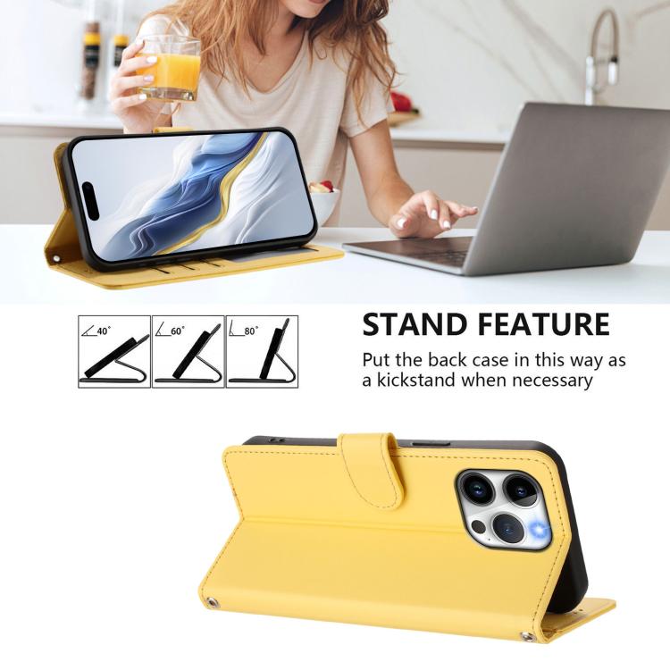 For iPhone 15 Pro Max Embossed Heart Cat Leather Phone Case with Hand Strap