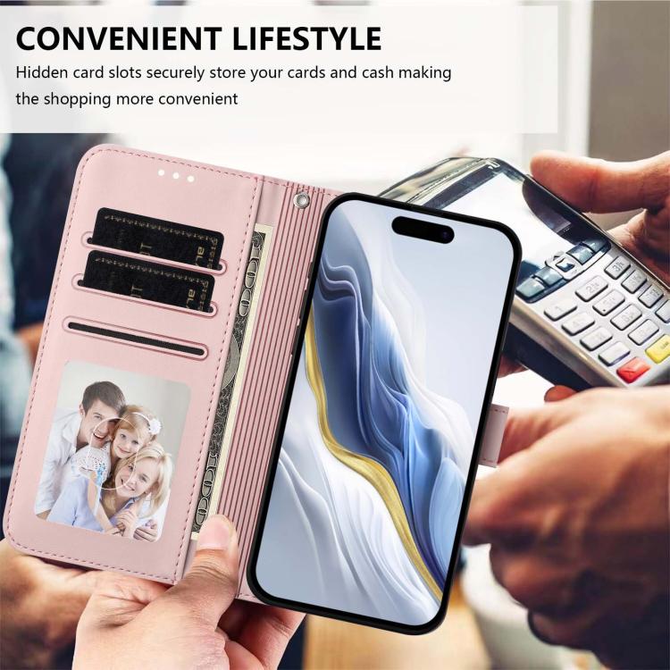 For iPhone 14 Pro Max Embossed Heart Cat Leather Phone Case with Hand Strap
