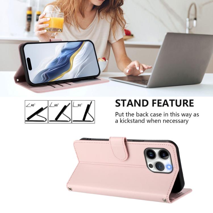 For iPhone 13 Pro Embossed Heart Cat Leather Phone Case with Hand Strap
