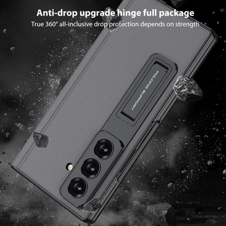 For Samsung Galaxy Z Fold7 5G GKK Integrated Magnetic Phantom Leather Hinge Phone Case with Holder