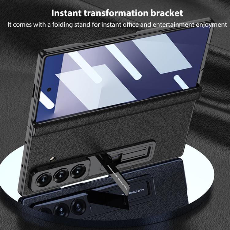 For Samsung Galaxy Z Fold7 5G GKK Integrated Magnetic Phantom Leather Hinge Phone Case with Holder