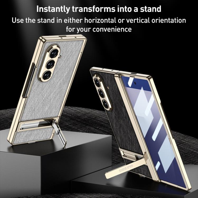 For Samsung Galaxy Z Fold7 5G GKK Integrated Magnetic Plain Leather Silver Brocade Phone Case with Holder