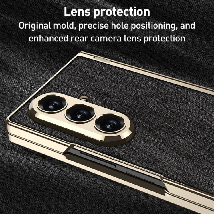 For Samsung Galaxy Z Fold7 5G GKK Integrated Magnetic Plain Leather Silver Brocade Phone Case with Holder