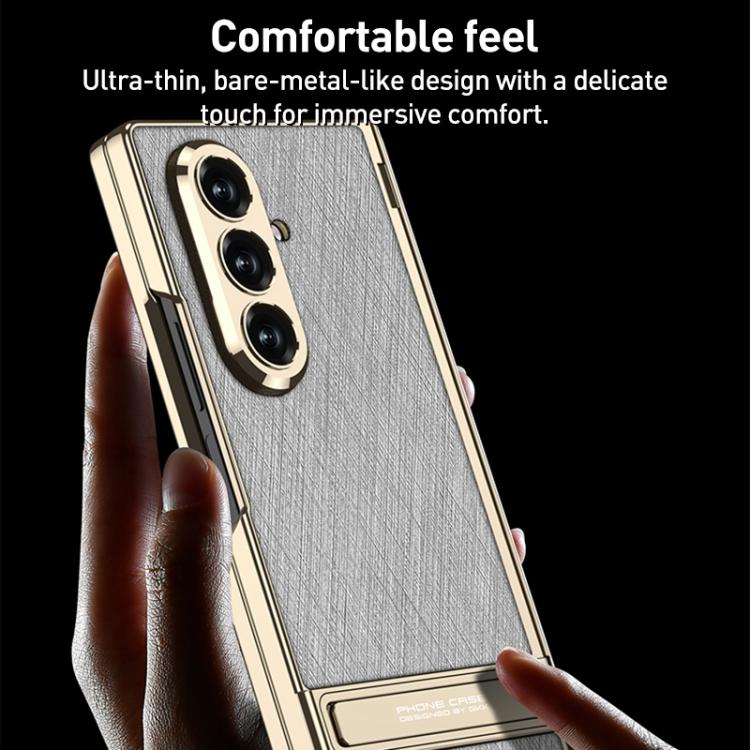 For Samsung Galaxy Z Fold7 5G GKK Integrated Magnetic Plain Leather Silver Brocade Phone Case with Holder