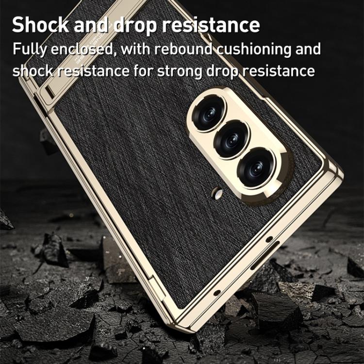 For Samsung Galaxy Z Fold7 5G GKK Integrated Magnetic Plain Leather Silver Brocade Phone Case with Holder