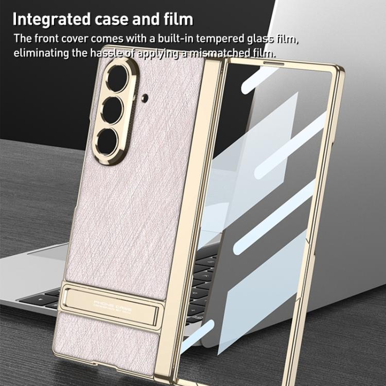 For Samsung Galaxy Z Fold7 5G GKK Integrated Magnetic Plain Leather Silver Brocade Phone Case with Holder