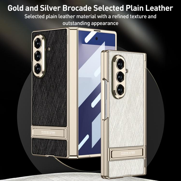 For Samsung Galaxy Z Fold7 5G GKK Integrated Magnetic Plain Leather Silver Brocade Phone Case with Holder