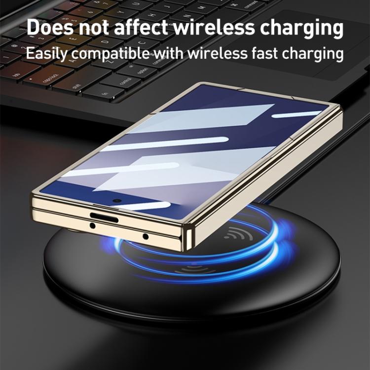 For Samsung Galaxy Z Fold7 5G GKK Integrated Magnetic Plain Leather Silver Brocade Phone Case with Holder
