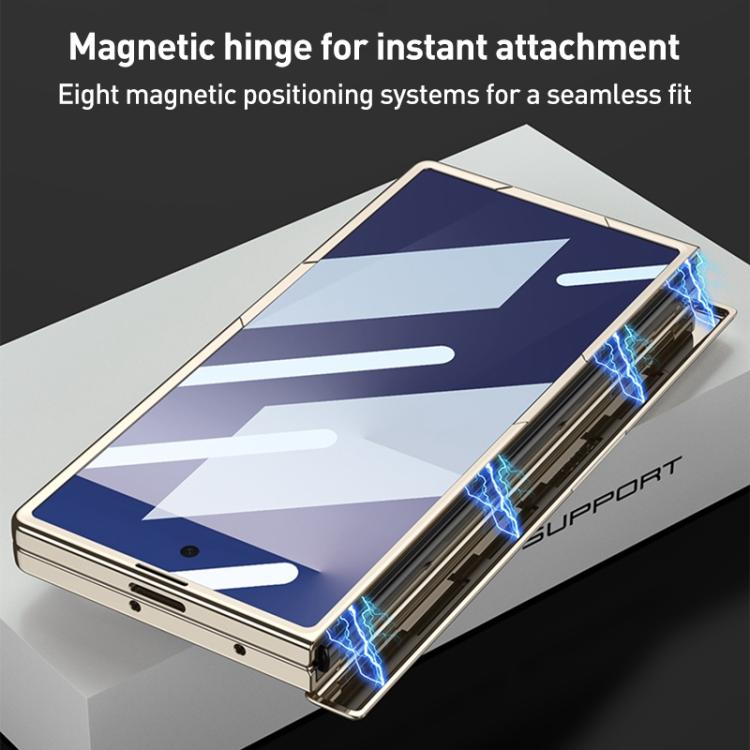 For Samsung Galaxy Z Fold7 5G GKK Integrated Magnetic Plain Leather Silver Brocade Phone Case with Holder