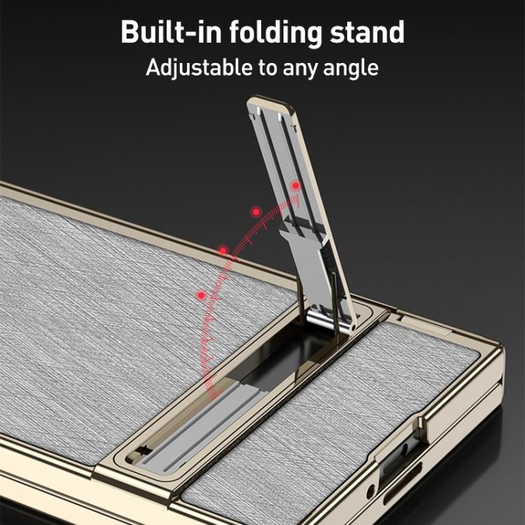 For Samsung Galaxy Z Fold7 5G GKK Integrated Magnetic Plain Leather Silver Brocade Phone Case with Holder