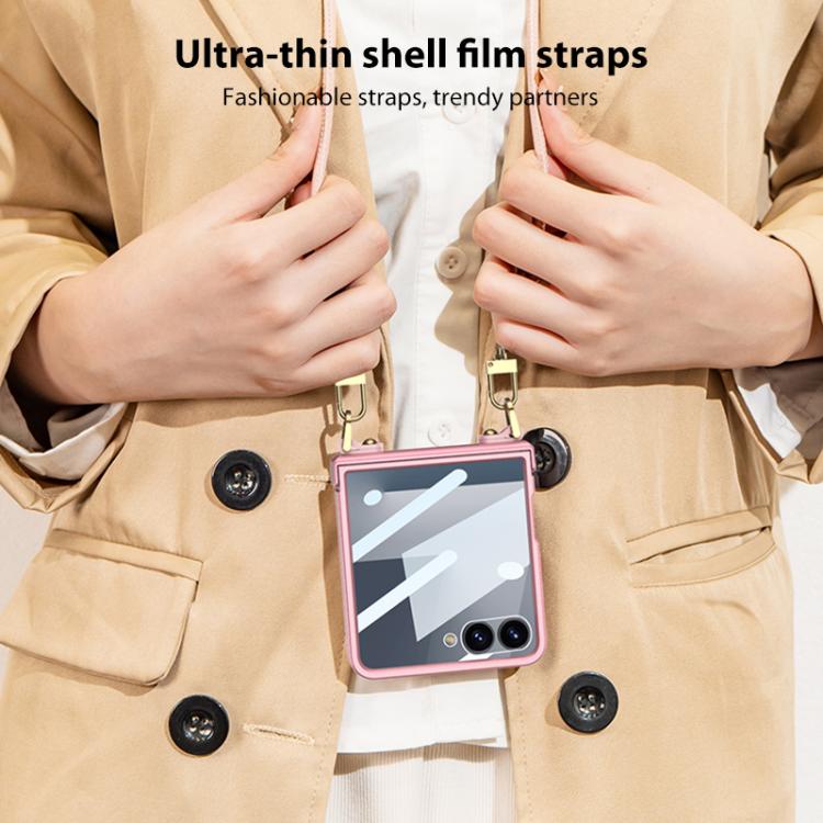 For Samsung Galaxy Z Flip7 5G GKK Integrated Ultra-thin Full Cover Hinge Crossbody Strap Phone Case