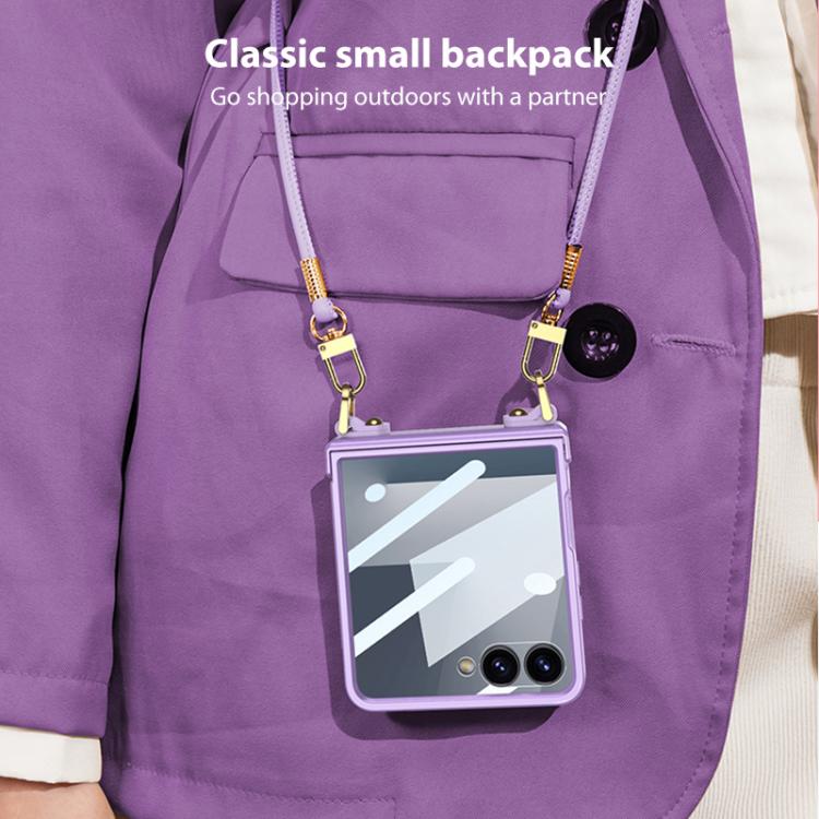 For Samsung Galaxy Z Flip7 5G GKK Integrated Ultra-thin Full Cover Hinge Crossbody Strap Phone Case