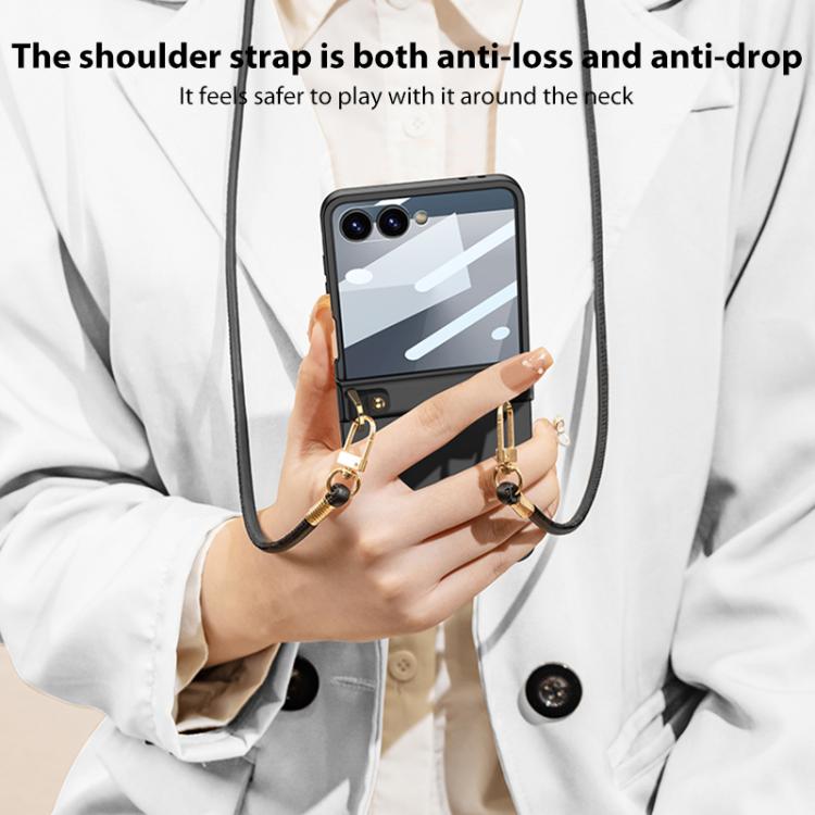 For Samsung Galaxy Z Flip7 5G GKK Integrated Ultra-thin Full Cover Hinge Crossbody Strap Phone Case