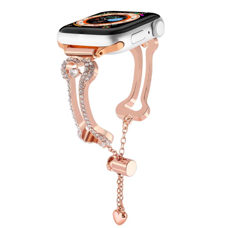For Apple Watch 46mm / 49mm / 45mm / 44mm Bone Chain Shaped Diamond Metal Watch Band