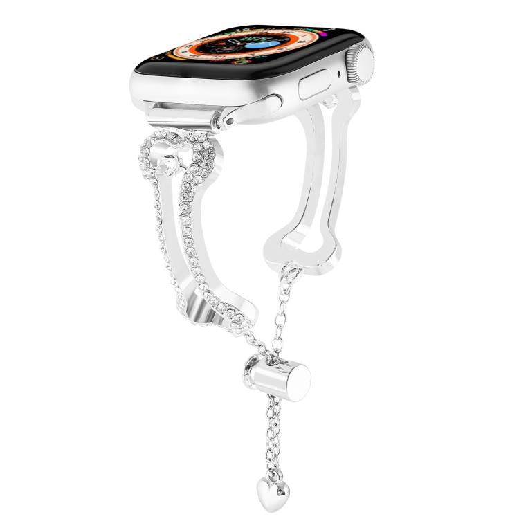 For Apple Watch 46mm / 49mm / 45mm / 44mm Bone Chain Shaped Diamond Metal Watch Band