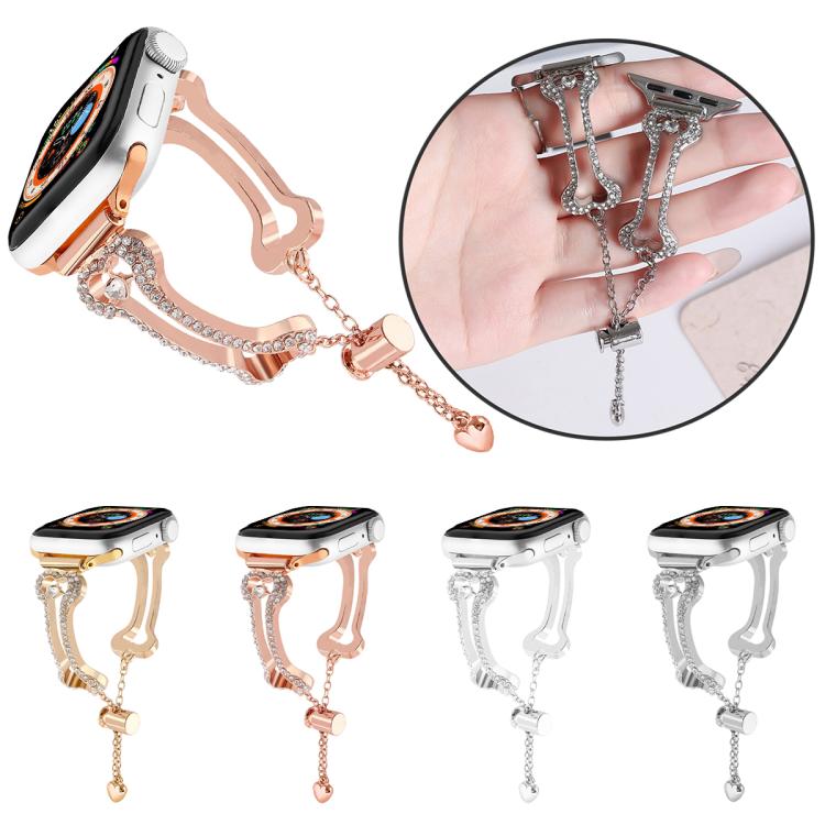 For Apple Watch 42mm / 41mm / 40mm / 38mm Bone Chain Shaped Diamond Metal Watch Band