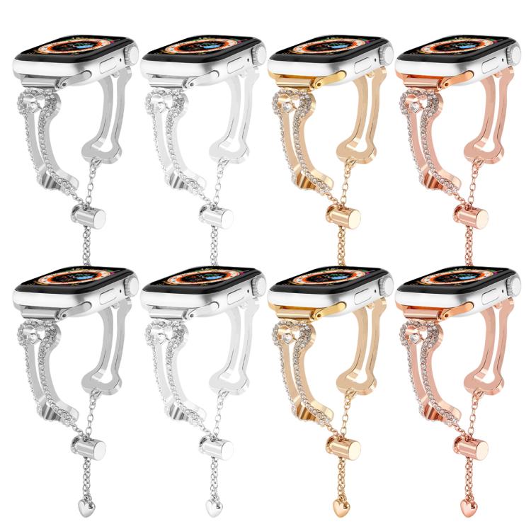 For Apple Watch 42mm / 41mm / 40mm / 38mm Bone Chain Shaped Diamond Metal Watch Band