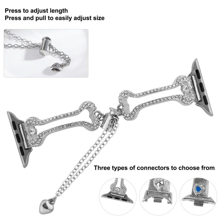 For Apple Watch 46mm / 49mm / 45mm / 44mm Bone Chain Shaped Diamond Metal Watch Band