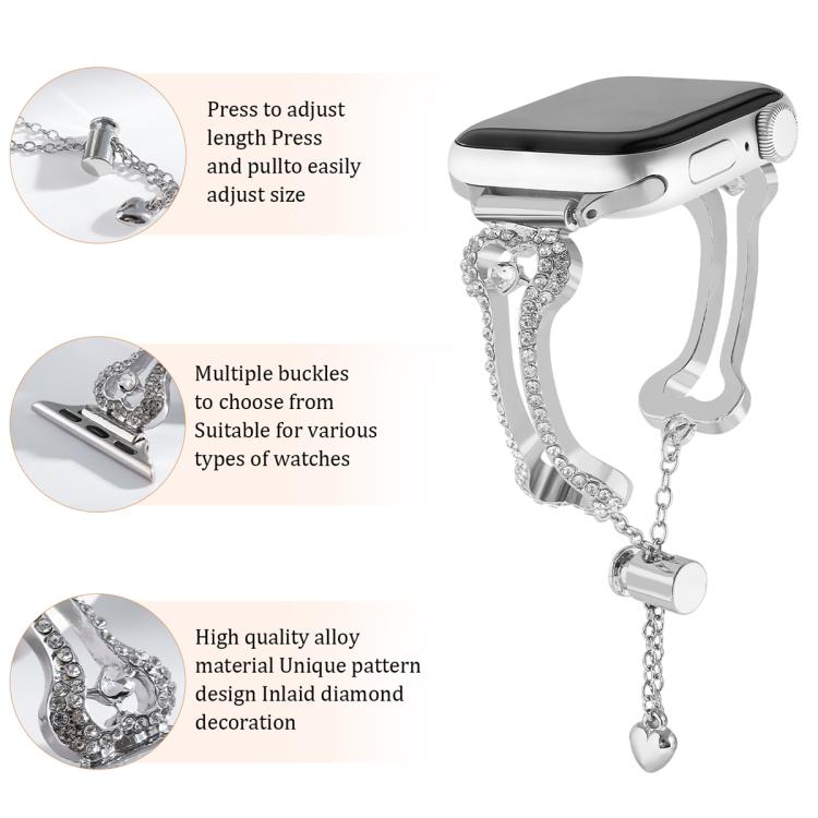 For Apple Watch 46mm / 49mm / 45mm / 44mm Bone Chain Shaped Diamond Metal Watch Band