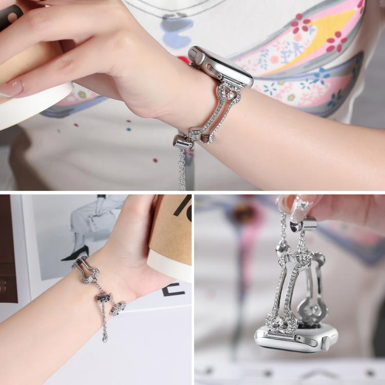 For Apple Watch 42mm / 41mm / 40mm / 38mm Bone Chain Shaped Diamond Metal Watch Band