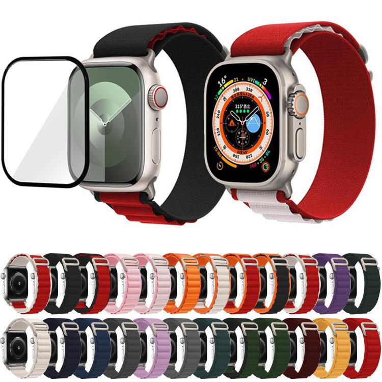 For Apple Watch Series 41mm Buckle Loop Nylon Watch Band with 3D Curved Film