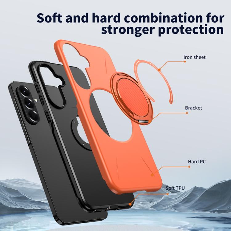 For Samsung Galaxy A56 5G Metal Rotation Holder MagSafe TPU Hybrid PC Phone Case