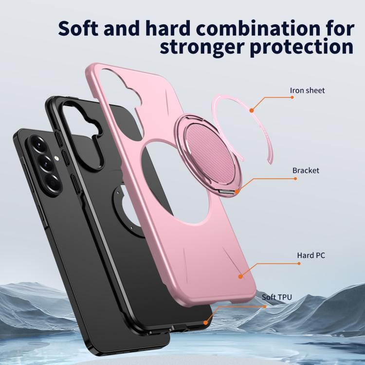 For Samsung Galaxy A56 5G Metal Rotation Holder MagSafe TPU Hybrid PC Phone Case