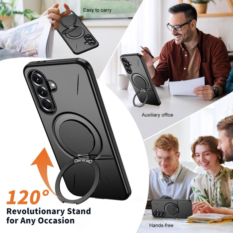 For Samsung Galaxy A56 5G Metal Rotation Holder MagSafe TPU Hybrid PC Phone Case