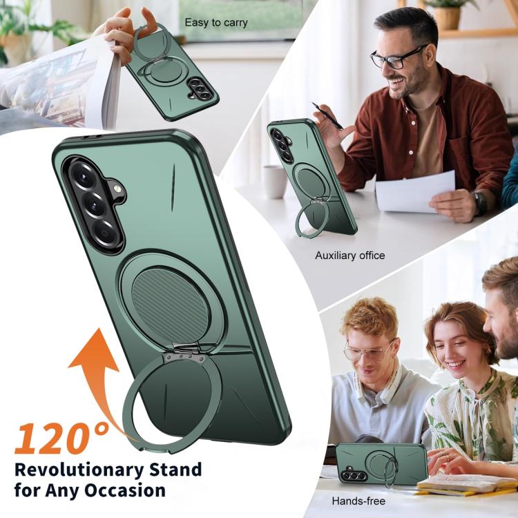 For Samsung Galaxy A56 5G Metal Rotation Holder MagSafe TPU Hybrid PC Phone Case