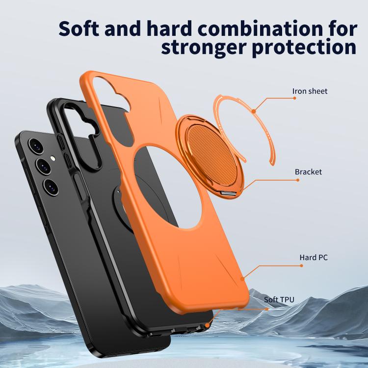 For Samsung Galaxy A25 4G / 5G Metal Rotation Holder MagSafe TPU Hybrid PC Phone Case