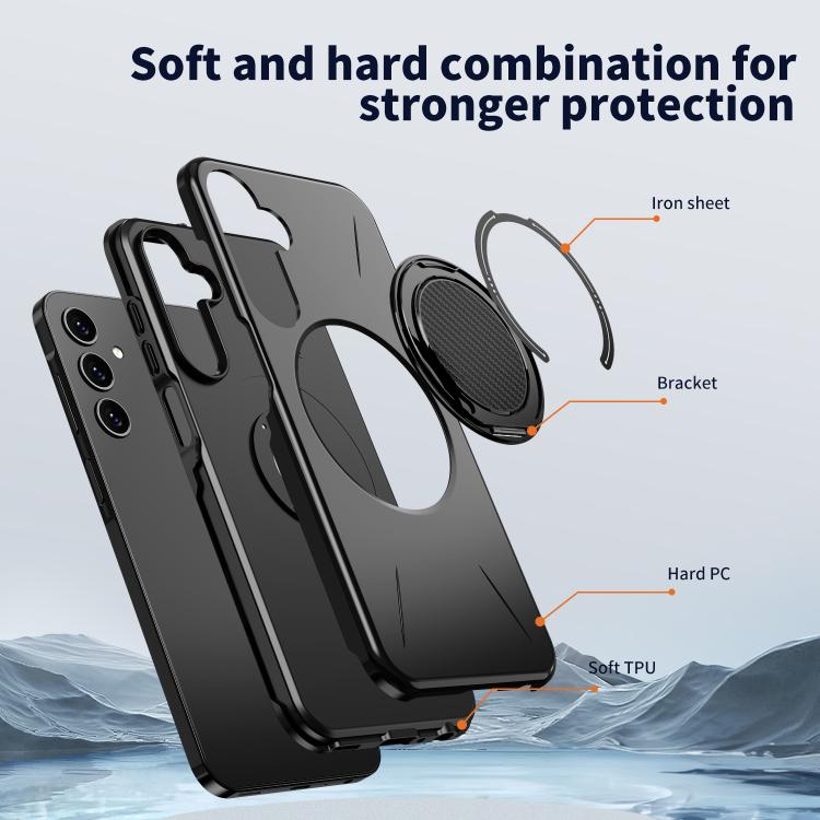 For Samsung Galaxy A25 4G / 5G Metal Rotation Holder MagSafe TPU Hybrid PC Phone Case